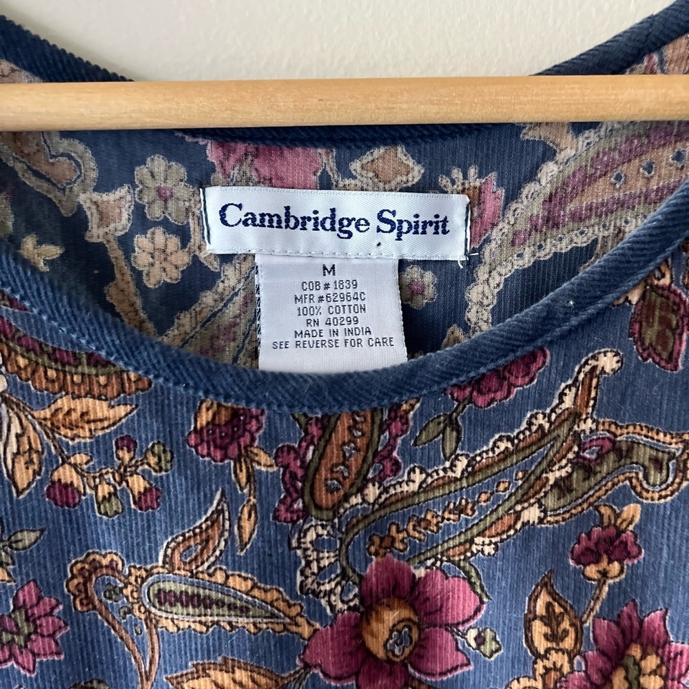 Vintage 90s Paisley Corduroy Maxi Babydoll Dress Whimsygoth Grunge Floral Blue M - Picture 10 of 11